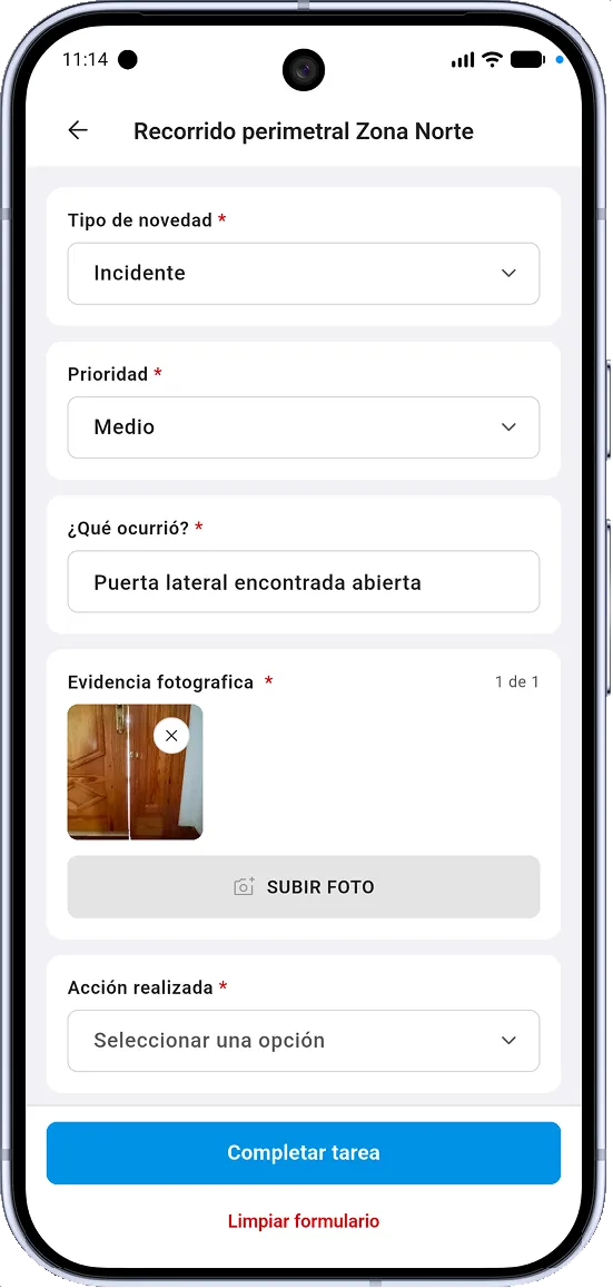 Aplicación móvil para reportar eventos durante un turno